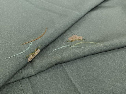 平和屋着物▽上質な小紋　単衣　総刺繍　芝松文　金糸　正絹　逸品　AABI4612jh
