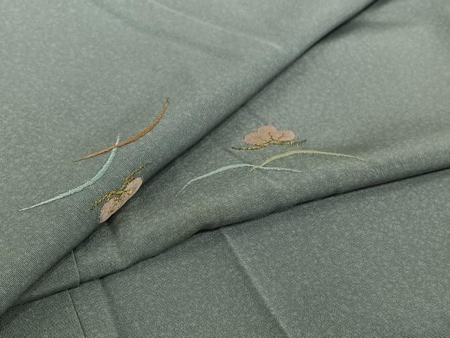 平和屋着物▽上質な小紋　単衣　総刺繍　芝松文　金糸　正絹　逸品　AABI4612jh