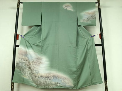 平和屋着物▽訪問着　単衣　風景文　暈し染め　正絹　逸品　AABI4613jh