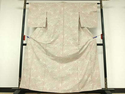 平和屋着物▽上質な紬　単衣　舞花文　正絹　逸品　AABI4614jh
