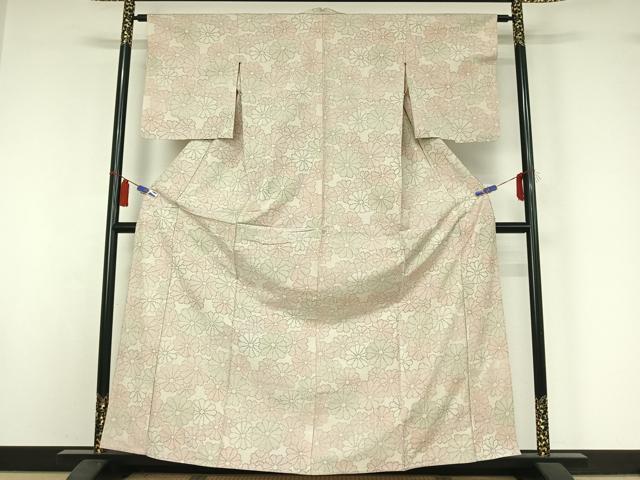 平和屋着物▽上質な紬　単衣　舞花文　正絹　逸品　AABI4614jh