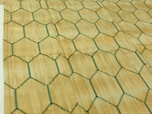 平和屋着物▽上質な紬　単衣　亀甲柄　正絹　逸品　AABI4615jh