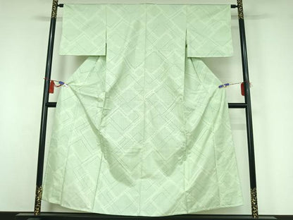 平和屋着物▽本場大島紬　単衣　幾何学文様　正絹　逸品　AABI4616jh