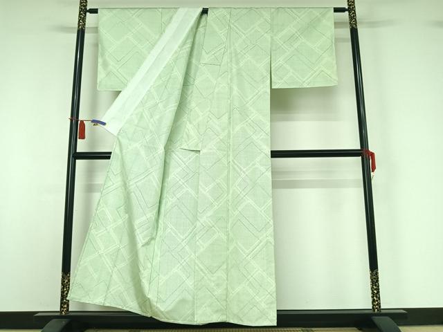 平和屋着物▽本場大島紬　単衣　幾何学文様　正絹　逸品　AABI4616jh