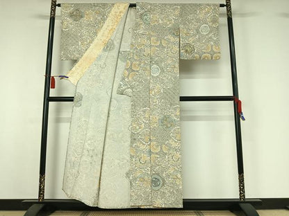 平和屋着物▽上質な小紋　単衣　更紗花文　鬼しぼ縮緬　正絹　逸品　AABI4617jh