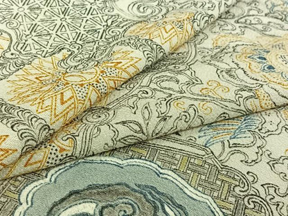 平和屋着物▽上質な小紋　単衣　更紗花文　鬼しぼ縮緬　正絹　逸品　AABI4617jh