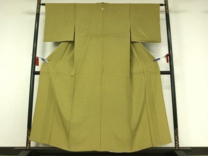 平和屋着物▽上質な色無地　単衣　抹茶色　正絹　逸品　AABI4618jh