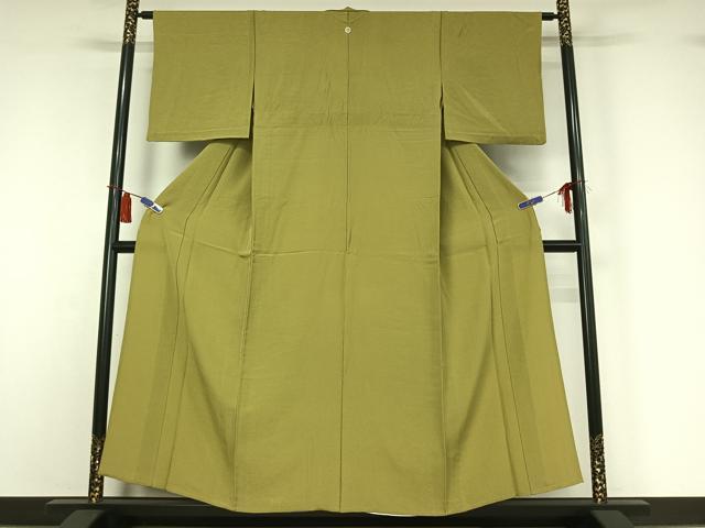 平和屋着物▽上質な色無地　単衣　抹茶色　正絹　逸品　AABI4618jh