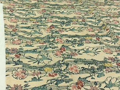 平和屋着物▽上質な小紋　単衣　型染め　雪輪風景花文　正絹　逸品　AABI4619jh
