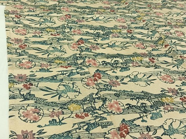 平和屋着物▽上質な小紋　単衣　型染め　雪輪風景花文　正絹　逸品　AABI4619jh