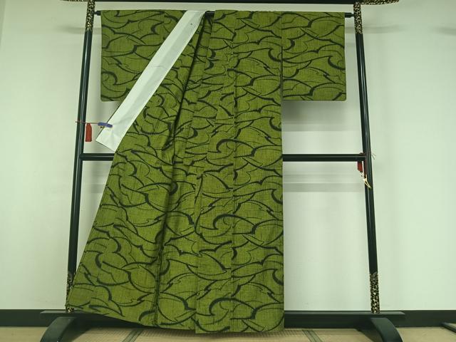 平和屋着物▽上質な紬　単衣　雲取り文　正絹　逸品　AABI4620jh