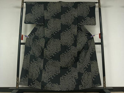 平和屋着物▽上質な紬　単衣　乱菊　正絹　逸品　AABI4623jh