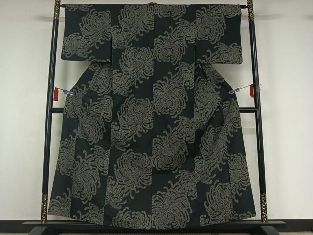 平和屋着物▽上質な紬　単衣　乱菊　正絹　逸品　AABI4623jh