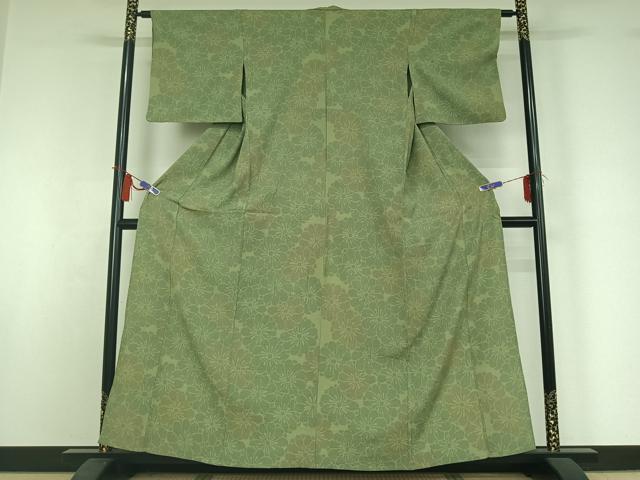 平和屋着物▽本塩沢　単衣　110亀甲　花尽くし文　正絹　逸品　AABI4624jh