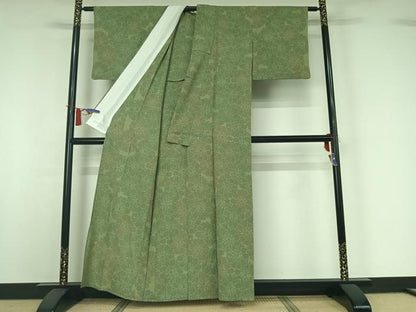平和屋着物▽本塩沢　単衣　110亀甲　花尽くし文　正絹　逸品　AABI4624jh