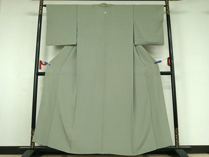 平和屋着物▽上質な色無地　単衣　湊鼠色　正絹　逸品　AABI4626jh