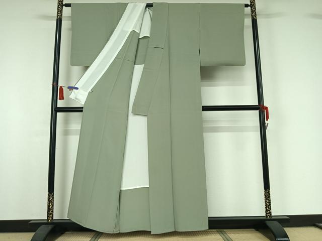 平和屋着物▽上質な色無地　単衣　湊鼠色　正絹　逸品　AABI4626jh
