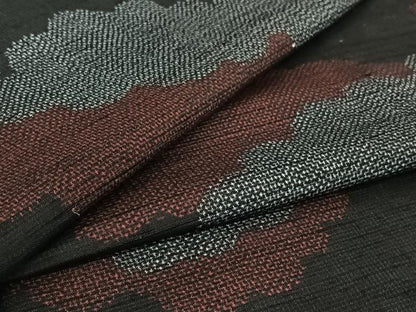 平和屋着物▽上質な紬　単衣　雲取り文　黒地　正絹　逸品　AABI4627jh