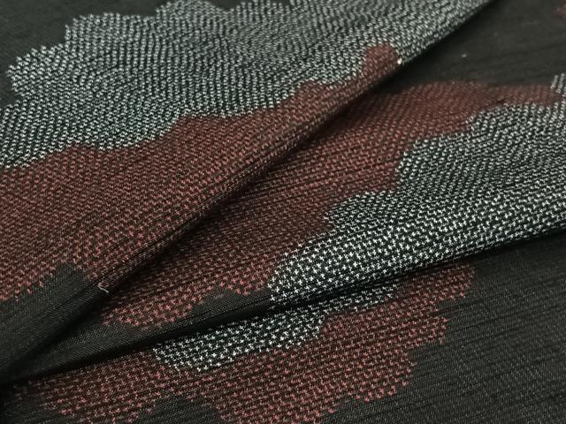 平和屋着物▽上質な紬　単衣　雲取り文　黒地　正絹　逸品　AABI4627jh