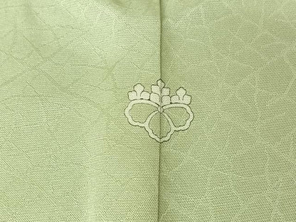平和屋着物▽上質な色無地　単衣　氷割れ地紋　若芽色　正絹　逸品　AABI4631jh
