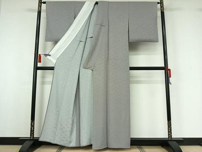 平和屋着物▽上質な色無地　単衣　唐草地紋　潤色　正絹　逸品　AABI4633jh