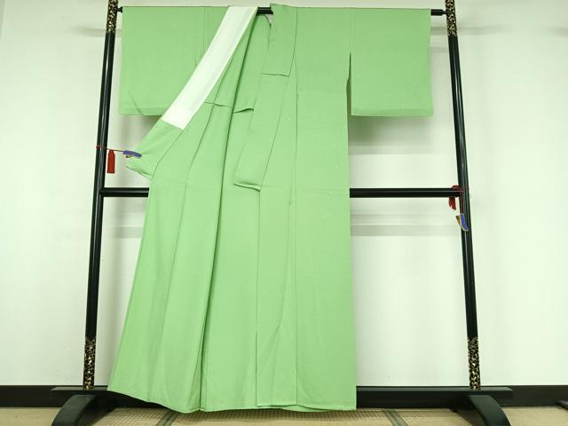 平和屋着物▽上質な色無地　単衣　草花地紋　薄萌葱色　正絹　逸品　AABI4634jh