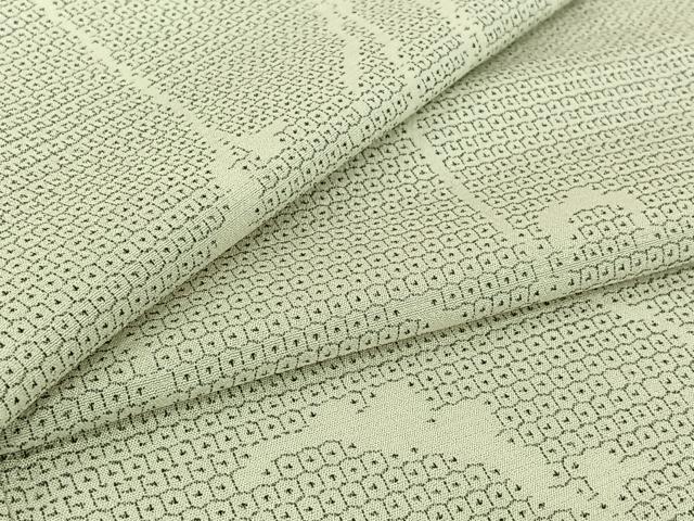 平和屋着物▽本塩沢　単衣　亀甲絣　正絹　逸品　AABI4636jh