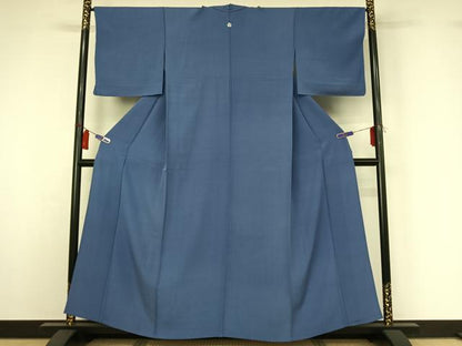 平和屋着物▽上質な色無地　単衣　群青色　正絹　逸品　AABI4639jh
