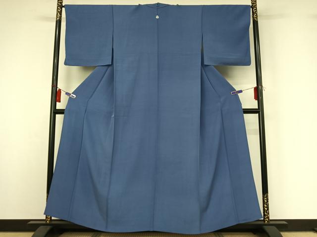 平和屋着物▽上質な色無地　単衣　群青色　正絹　逸品　AABI4639jh