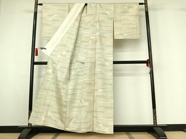 平和屋着物▽本場大島紬　単衣　霞飛鳥文　正絹　逸品　AABI4640jh