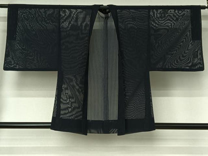 平和屋着物▽男性　羽織　スリーシーズン　春夏秋　塵除け　暗黒色　正絹　逸品　AABI4644jh
