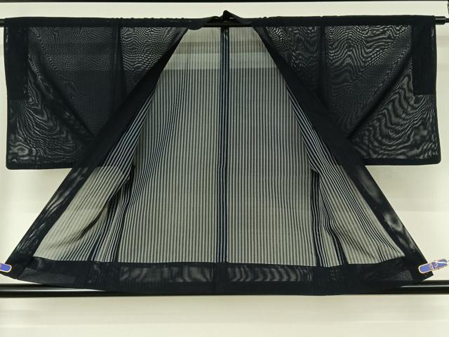 平和屋着物▽男性　羽織　スリーシーズン　春夏秋　塵除け　暗黒色　正絹　逸品　AABI4644jh