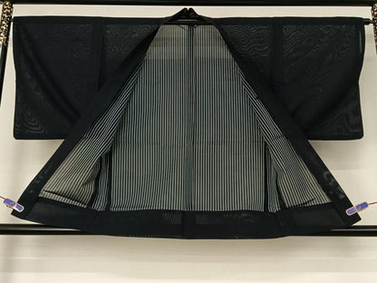 平和屋着物▽男性　羽織　スリーシーズン　春夏秋　塵除け　暗黒色　正絹　逸品　AABI4645jh