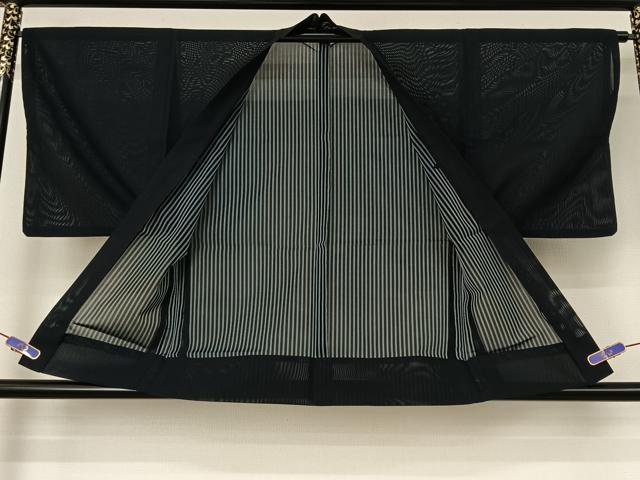 平和屋着物▽男性　羽織　スリーシーズン　春夏秋　塵除け　暗黒色　正絹　逸品　AABI4645jh