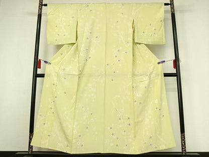 平和屋着物▽上質な小紋　単衣　手描き　枝梅文　正絹　逸品　AABI4649jh