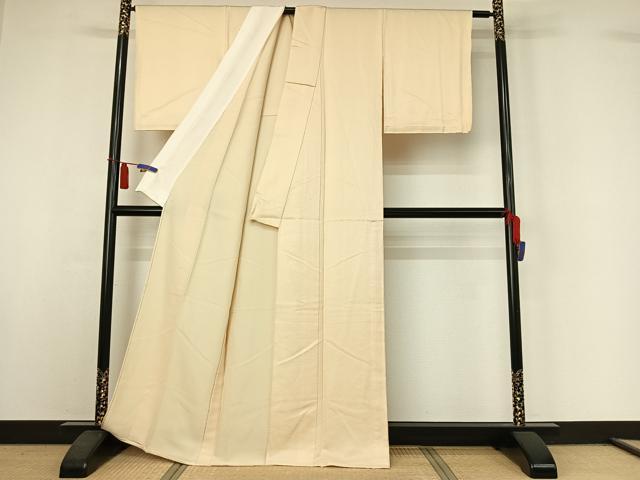 平和屋着物▽上質な色無地　単衣　鳥の子色　正絹　逸品　AABI4651jh