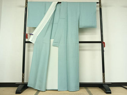 平和屋着物▽上質な色無地　単衣　錆青磁色　正絹　逸品　AABI4657jh