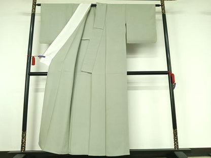 平和屋着物▽上質な色無地　単衣　青磁鼠色　正絹　逸品　AABI4658jh