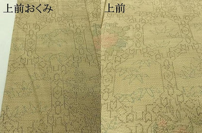 平和屋着物▽上質な紬　単衣　亀甲花文　正絹　逸品　AABI4659jh