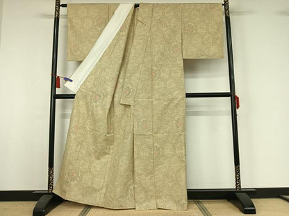 平和屋着物▽上質な紬　単衣　亀甲花文　正絹　逸品　AABI4659jh