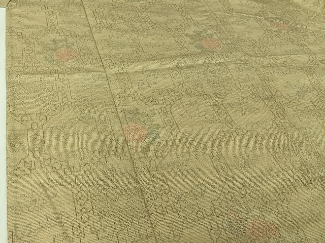 平和屋着物▽上質な紬　単衣　亀甲花文　正絹　逸品　AABI4659jh