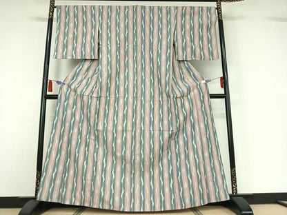 平和屋着物▽上質な紬　単衣　変わり縞　正絹　逸品　AABI4660jh
