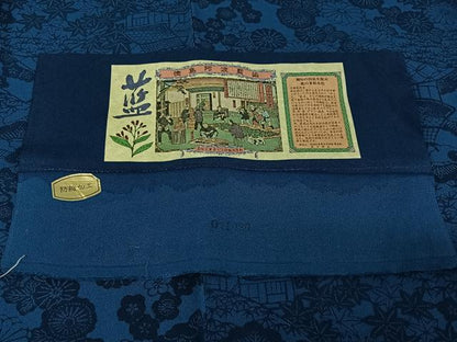 平和屋着物▽阿波藍染　田中昭夫　小紋　単衣　型染め　風景花文　鬼しぼ縮緬　反端付き　正絹　逸品　AABI4662jh