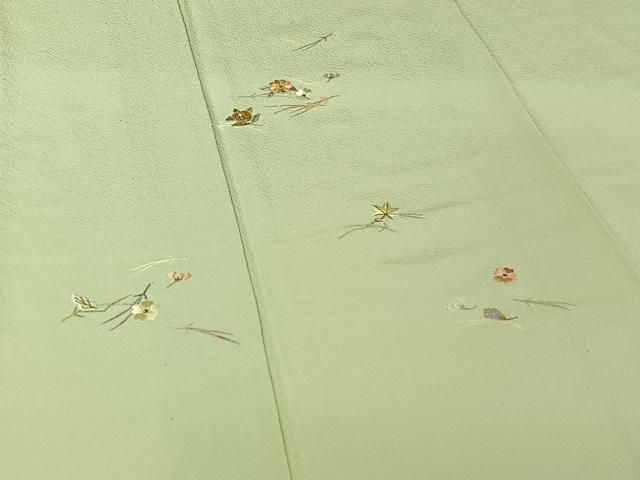 平和屋着物▽色留訪問着　単衣　総刺繍　駒刺繍　吹き寄せ文　金糸　正絹　逸品　AABI4664jh