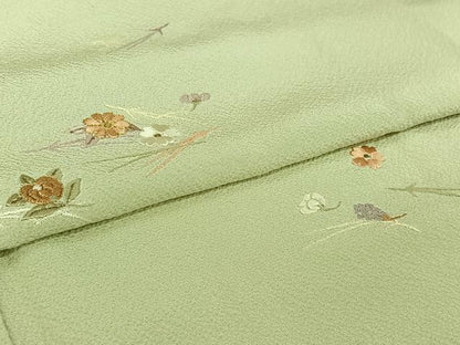 平和屋着物▽色留訪問着　単衣　総刺繍　駒刺繍　吹き寄せ文　金糸　正絹　逸品　AABI4664jh