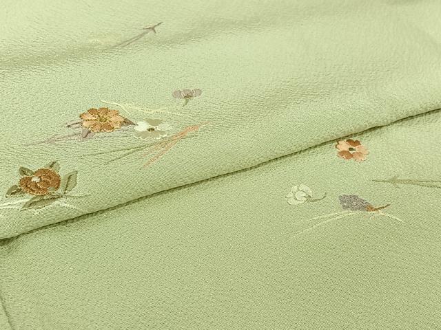 平和屋着物▽色留訪問着　単衣　総刺繍　駒刺繍　吹き寄せ文　金糸　正絹　逸品　AABI4664jh