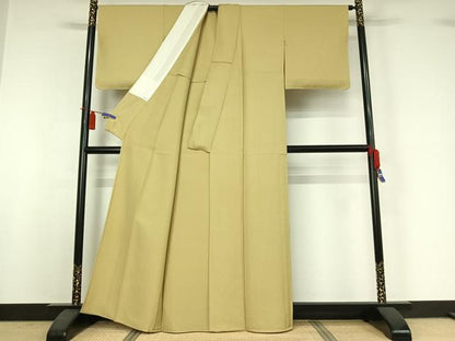 平和屋着物▽上質な色無地　単衣　蒸栗色　正絹　逸品　AABI4667jh