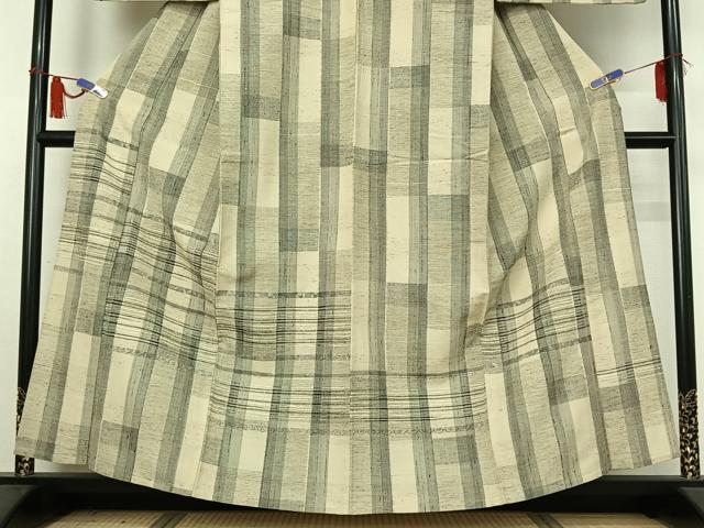 平和屋着物▽訪問着　単衣　ぜんまい紬　横段文　正絹　逸品　AABI4671jh