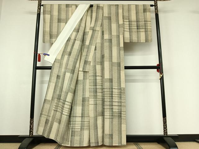 平和屋着物▽訪問着　単衣　ぜんまい紬　横段文　正絹　逸品　AABI4671jh