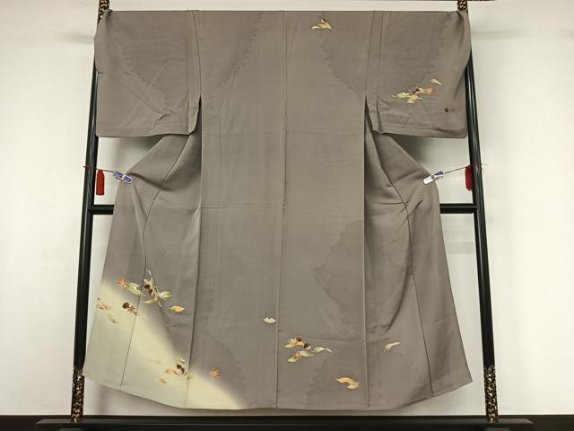 平和屋着物▽男性　訪問着　単衣　舞葉文　栗　暈し染め　キングサイズ　正絹　逸品　AABI4673jh